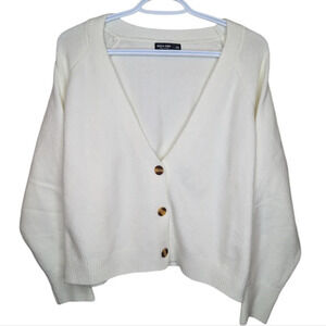 Shein Cream White Soft Knit Button Front V Neck Cardigan Plus Size 2XL Women